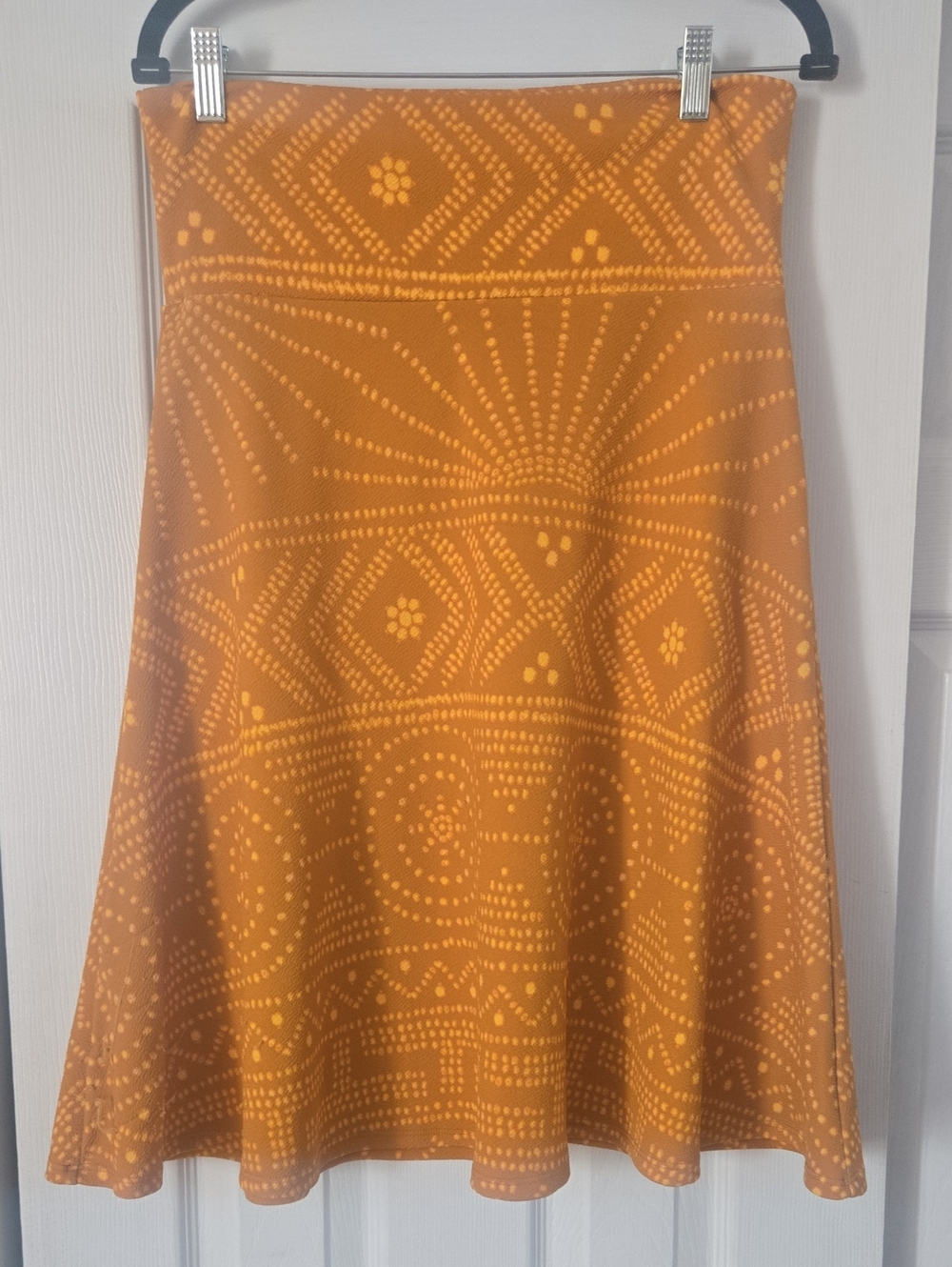 LulaRoe AZURE: Women's Mustard Yellow Patterned A-Line Skirt